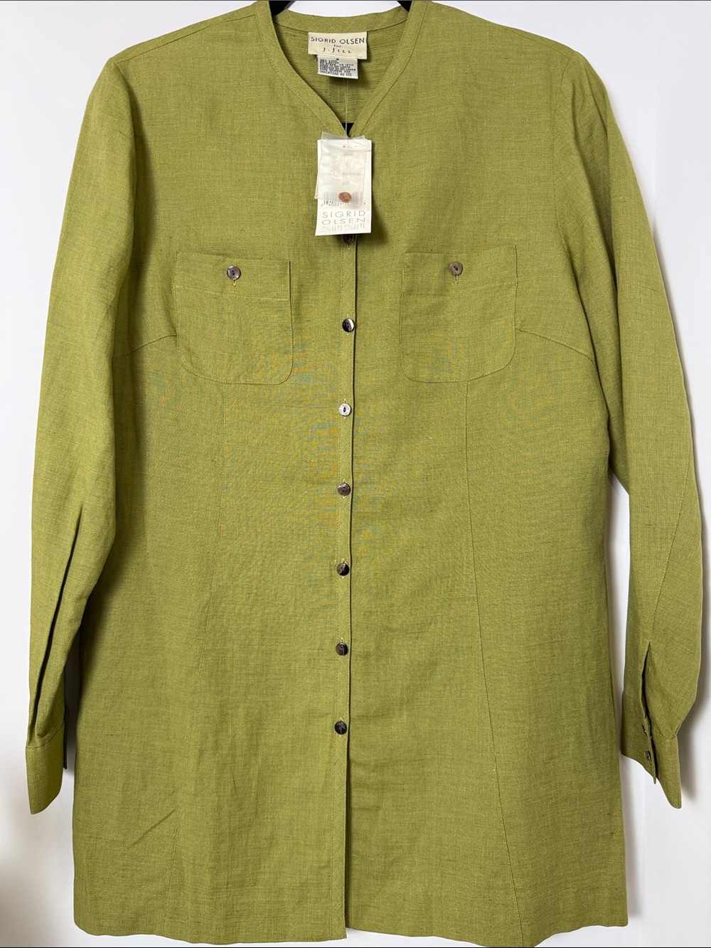 NWT Sigrid Olsen Sage Green Linen Button Front Tunic Shirt Jacket - Size 6